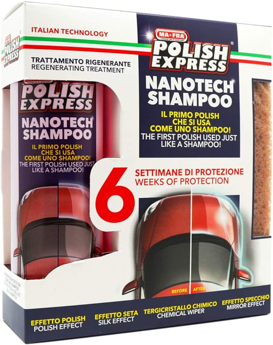 Kit Polish Express, Shampoo per Auto, con Formula Nanotech, Dona Lucentezza e Protezione, Formato 250ml + Spugna in Omaggio