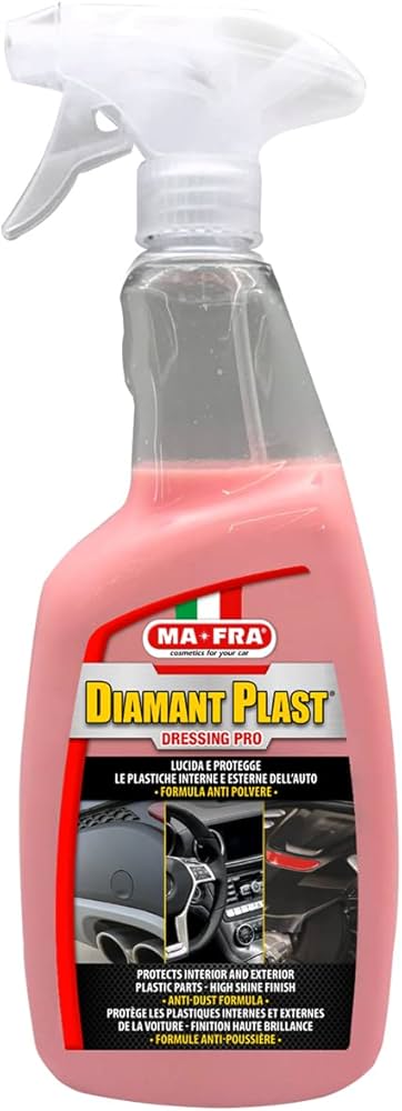 Ma-fra, Diamant Plast Dressing Pro, Rinnova, Lucida e Protegge Plastiche Interne ed Esterne Auto, con Cera di Carnauba, Formula Antipolvere che Non Unge, 750ml